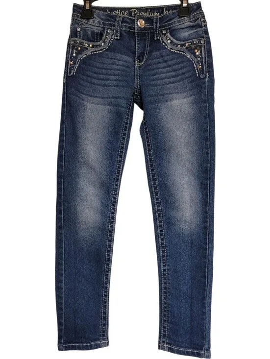 Justice Premium Jeans Super Skinny Girls Size 8 Simply Low Decorated Pockets!