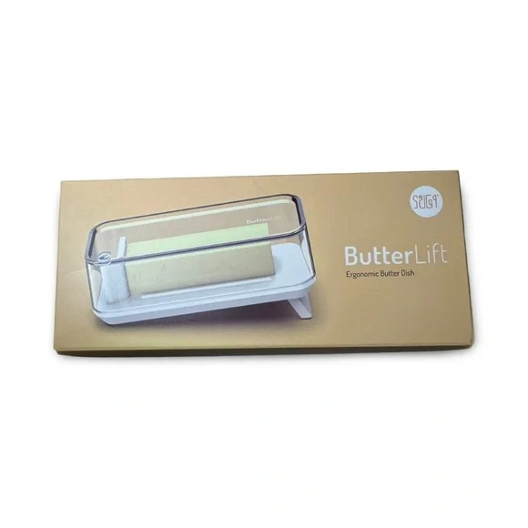 ButterLift Ergonomic Butter Dish - Clear and White