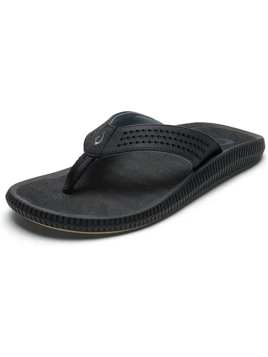 Men's Black Resistant Flip Flops Arch Support Comfort Fit Beach Sandal Shoes