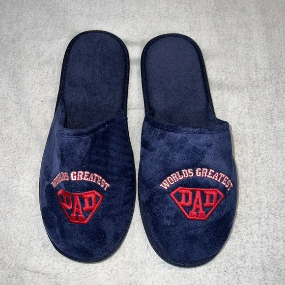 New Slippers Embroidered WORLDS GREATEST DAD' Slides Sandals Shoes Men Sz: 9-10