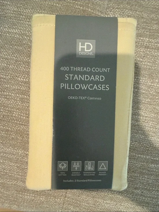 HD Designs 400 TC Standard Pillowcases - Cream (2 Pack)