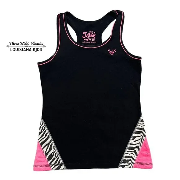 Justice Sz 10 Black & Pink Zebra Racerback Tank Top