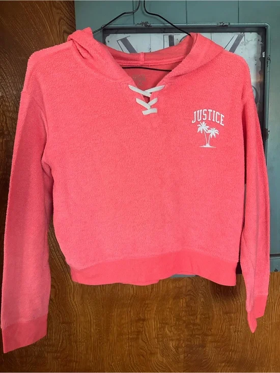 Justice Coral Lace-Up Hooded Pullover
