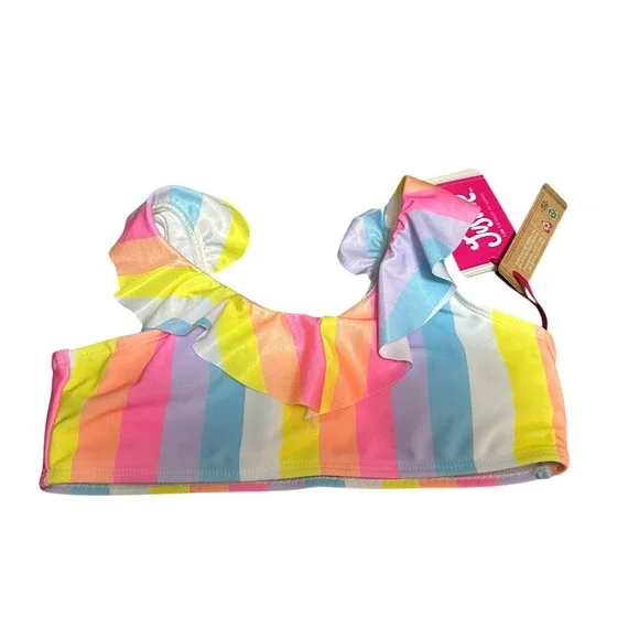 Justice Girls‎ Rainbow Striped Ruffle Bikini Swim Top M 10 New With Tags