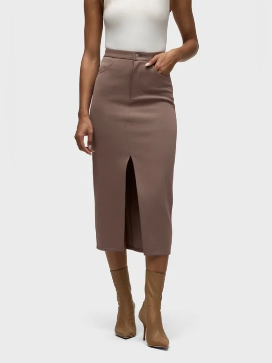 Hudson Jeans Taupe Front-Slit Midi Pencil Skirt