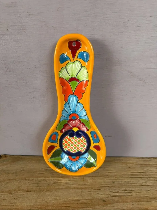 Mexican Talavera Orange Spoon Rest.