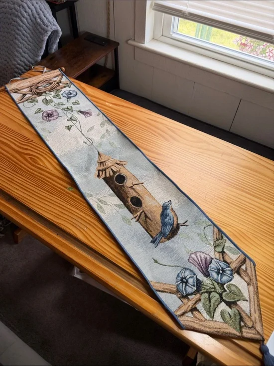 Vtg Manual Woodworkers Nesting Place Tapestry Bell Pull Wall Hanging