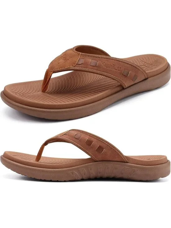 Men's Khaki Fashion Arch Support Flip Flops Comfort Orthotic Thong Sandal Shoes