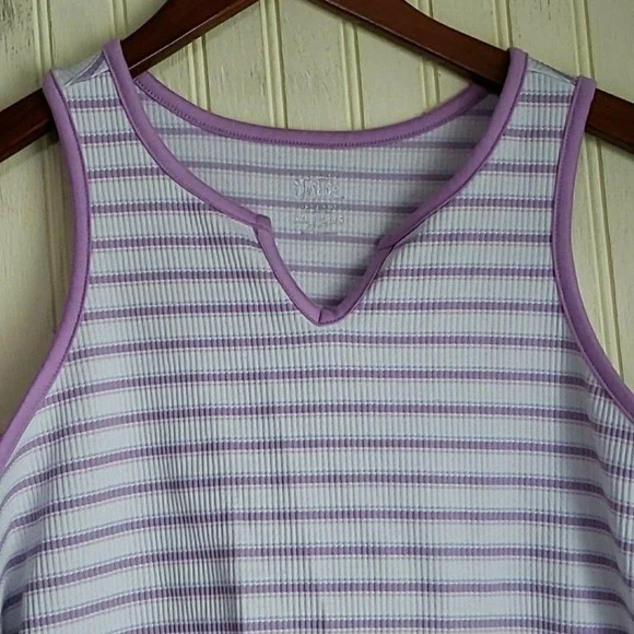 Justice Tank Top Girls 18 Plus Purple White Stripe V Neck Ribbed Knit Shirt