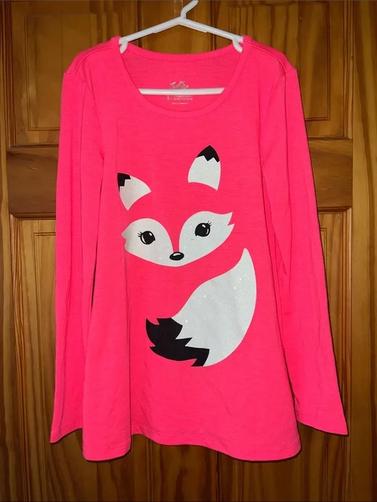 Justice Hot Pink Fox Graphic Long Sleeve Tee
