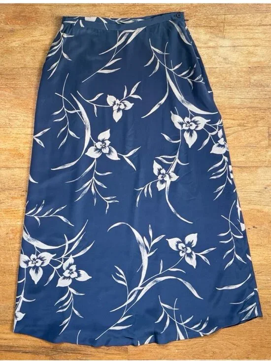 Vintage Steel Blue Sandawashed Silk Maxi Skit Size Small 8 27