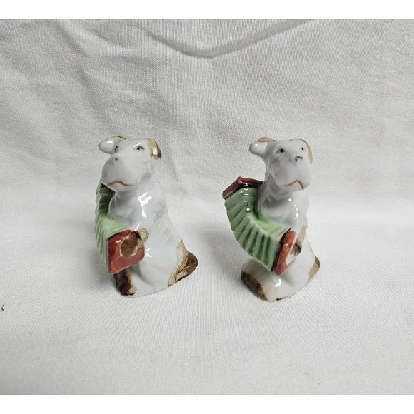 Vintage Dog Playing Musical Instrument Salt And Pepper Shakers Japan