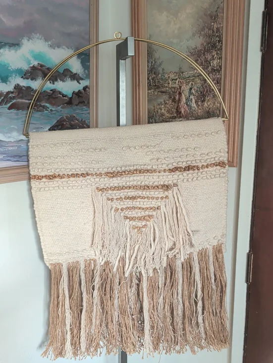 Handwoven Boho Wall Hanging Pair - Cream and Brown