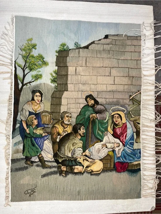 Handwoven Nativity Scene Tapestry Wall Hanging in Multi-Color