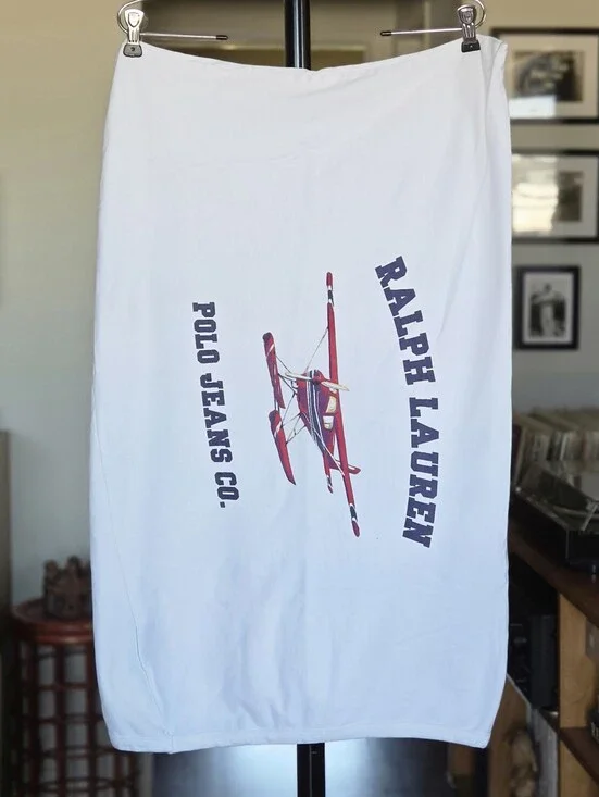 Ralph Lauren VTG 90s White Jersey Cotton Standard Pillowcase with Airplane