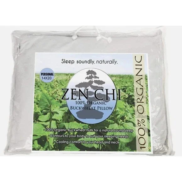 ZEN CHI Organic Buckwheat Pillow Standard Size 14x20 Natural Cooling NEW