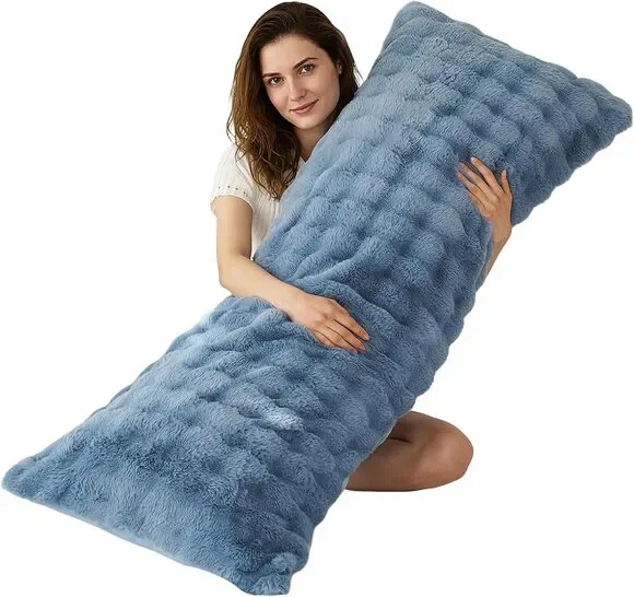 Full Body Pillow, Fluffy Bubble Waffle Faux Fur Removable Cover, 20x54, Blue