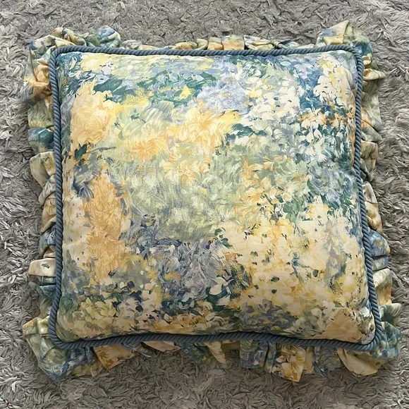 Custom Square Yellow, Blue, and Green Hydrangea Print Pillow