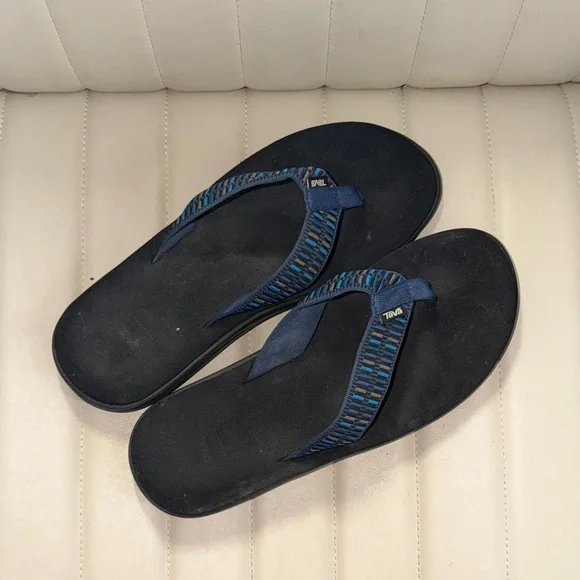 Teva Navy Blue Patterned Strap Flip Flops Mens 12