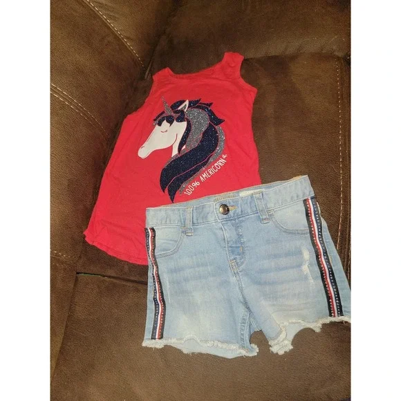 Justice 100% americorn unicorn 4th of july tank and jean shorts‎ size 10