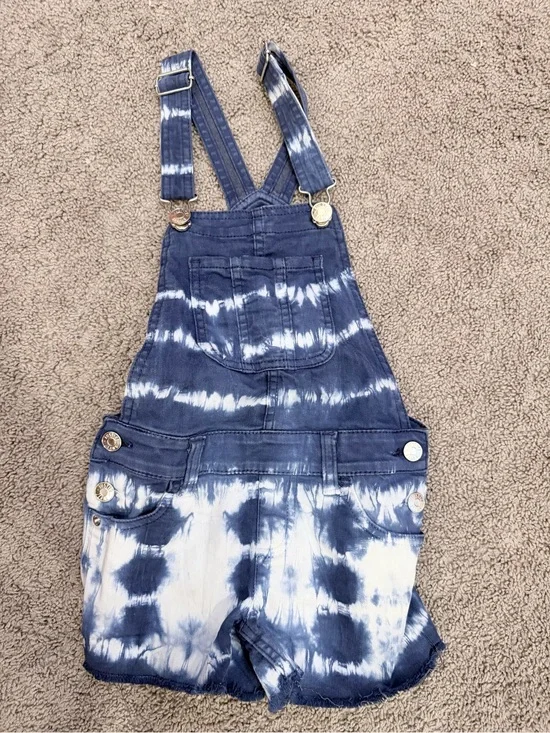 Justice Blue and White Tie-Dye Denim Overall Shorts