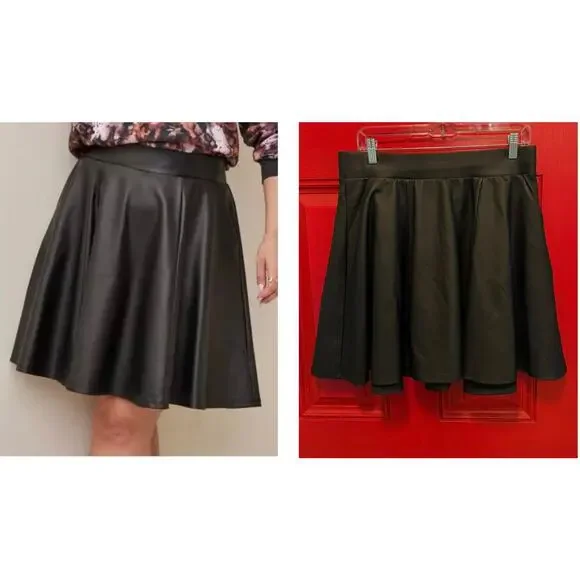 New Sexy Torrid 00 (size 10) Faux Leather‎ Coated Studio Luxe Skater Black Skirt