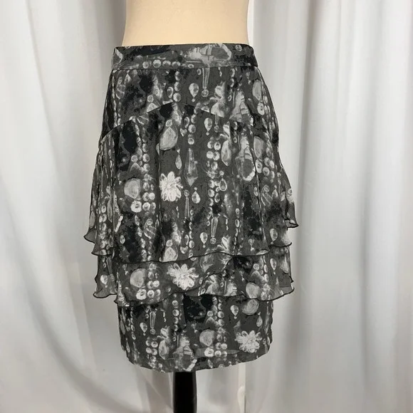 Vintage Y2K Worthington Skirt Size 4 Monochrome Abstract Tiered Chiffon‎ EUC