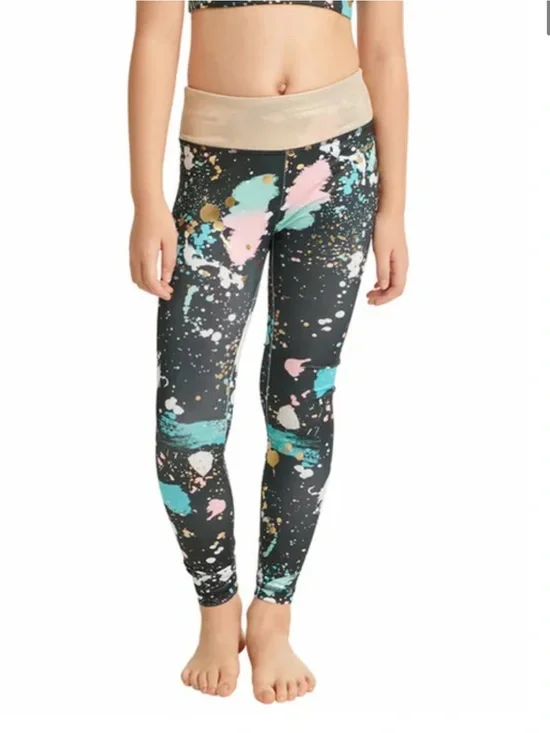 NWT - Justice Girls' Splatter Full Length Dance Legging Black - Size Small (7/8)