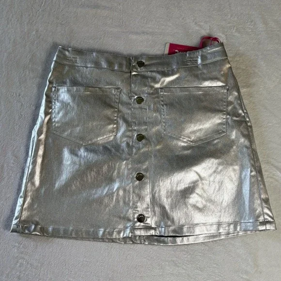 Justice Girls Silver Button Front Skort  Size XL Plus 16P/18P  Elastic Waits