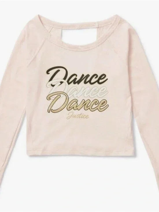 Justice Girls Long Sleeve Open Back T-shirt Pink Dance