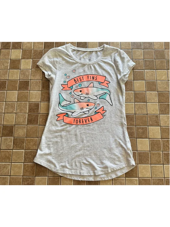 Girls Justice Gray Pink Best Fins Forever Short Sleeve Tee Size 10