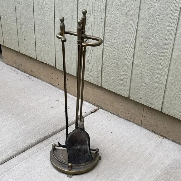 Fireplace Tool‎ Set Brass + Base-,Shovel,Poker,Broom 4 pieces holidays winter