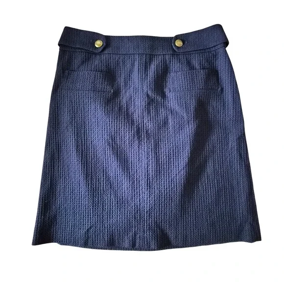 Brooks Brothers Navy Blue‎ Textured Mini Skirt Gold Button A-Line Preppy Size 10
