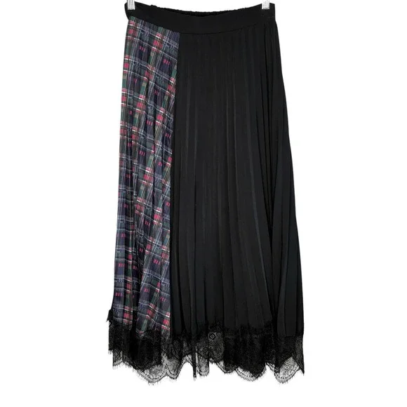 Zero Degrees Celsius Pleated Plaid Lace Skirt S Preppy Steampunk Midi Whimsigoth