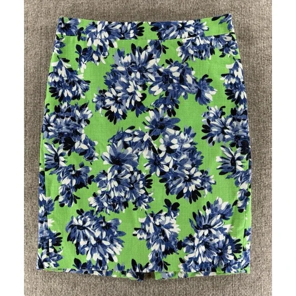 J.Crew The Pencil Skirt Womens Size 0 Green Blue Floral‎ Cotton Pencil Skirt