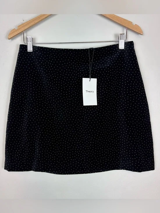 Theory A Line‎ Mini Skirt Black/White Dot Velvet Skirt Size 6