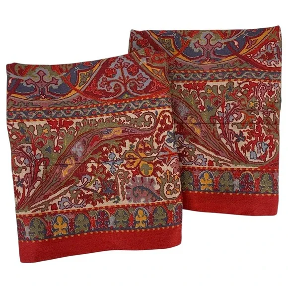2 Ralph Lauren Galahad Pillowcases Set Red Paisley Standard Size Cotton VTG