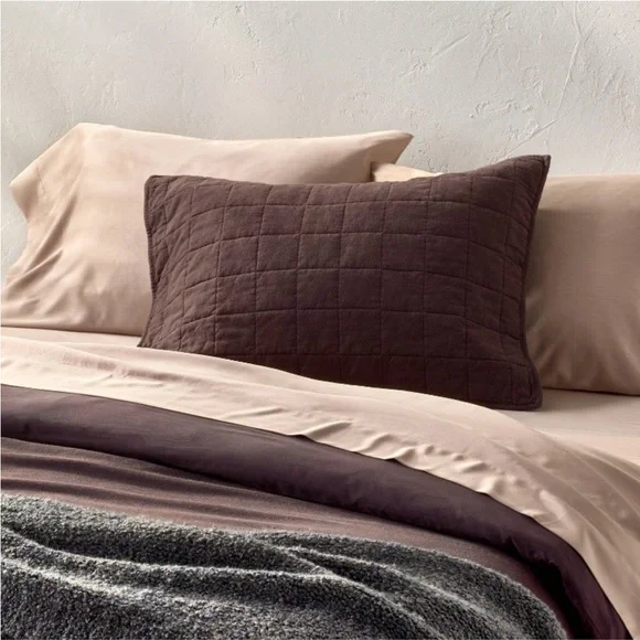 Casaluna dark fig king heavyweight linen blend quilted pillow sham New