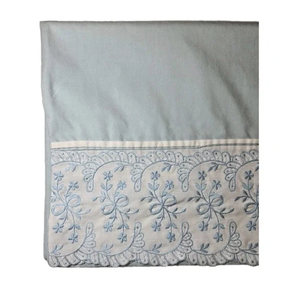Vtg Wamsutta Supercale Plus King Pillowcase Blue Embroidered Bows‎ Scalloped