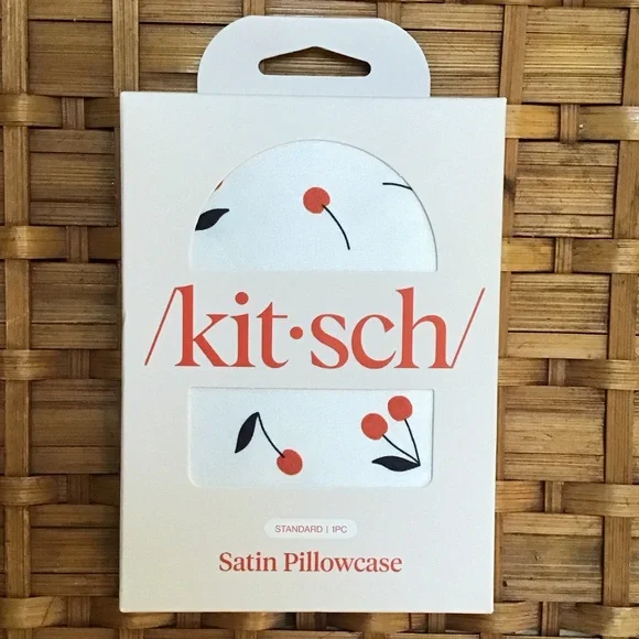 Kitsch Red Cherry‎ White Satin Standard Pillowcase Pillowcase NWT