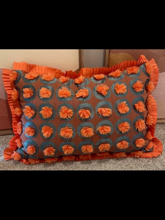 Oblong Jungalow Fringe Pom Decorative Throw Pillow Orange Coral opalhouse