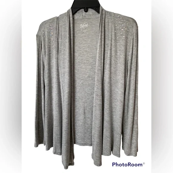 Justice Open Front Drape Cardigan Girls Size 16 Gray Long Sleeves Lightweight