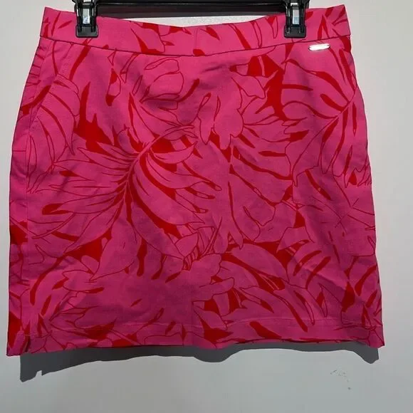 Rafaella Women's Pink Leaf Print Elastic Waist Built-In Shorts Mini Skort Medium