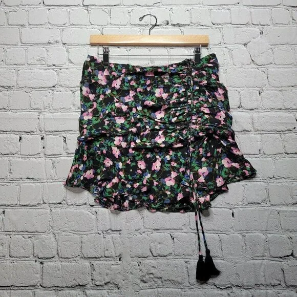 Veronica Beard Violet‎ Painted Ruched 100% Silk Mini Skirt Size 8