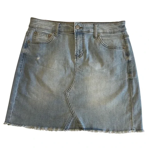 Versona Denim Mini Skirt Womens 29 Light Blue Distressed Raw‎ Hem Stretch Jean