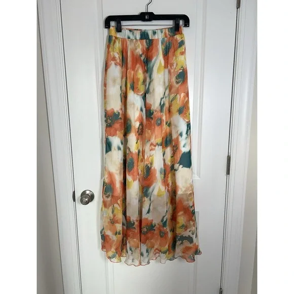Women's‎ Floral Maxi Flowy Floral Skirt Resortwear Beach Vacation Size Medium