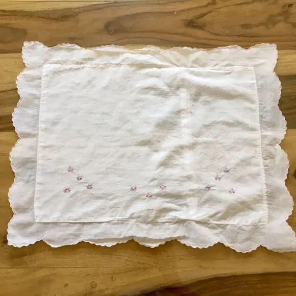 Dainty White Pillow Cover hand embroidery flowers button closure - vintage