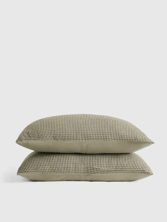 NWOT ORGANIC COTTON WAFFLE SHAM SET IN DRIED SAGE STANDARD