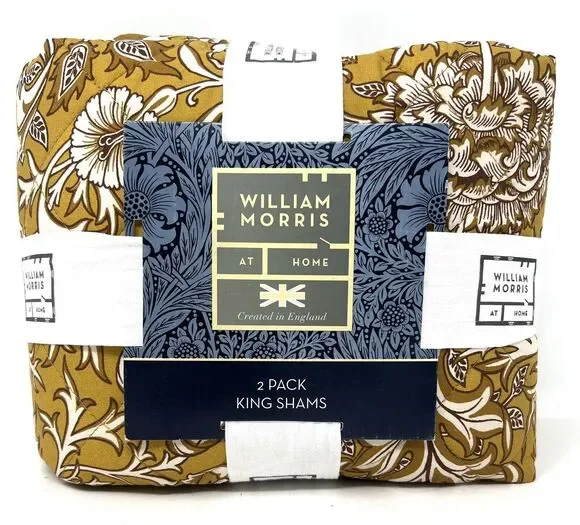 WILLIAM MORRIS Cherwell Honey KING Size Quilted Pillow Shams Set Pair Of 2