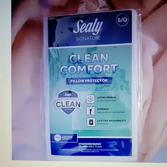 Sealy Signature Clean Comfort Zippered Antimicrobial Pillow Protector S/Q New